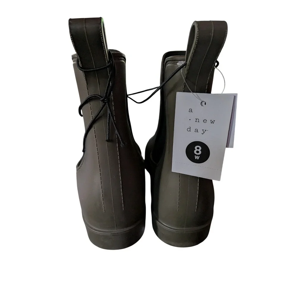 A New Day Women Olive Green Chelsea Rain Boots Waterproof Wide Width Size‎ 8W